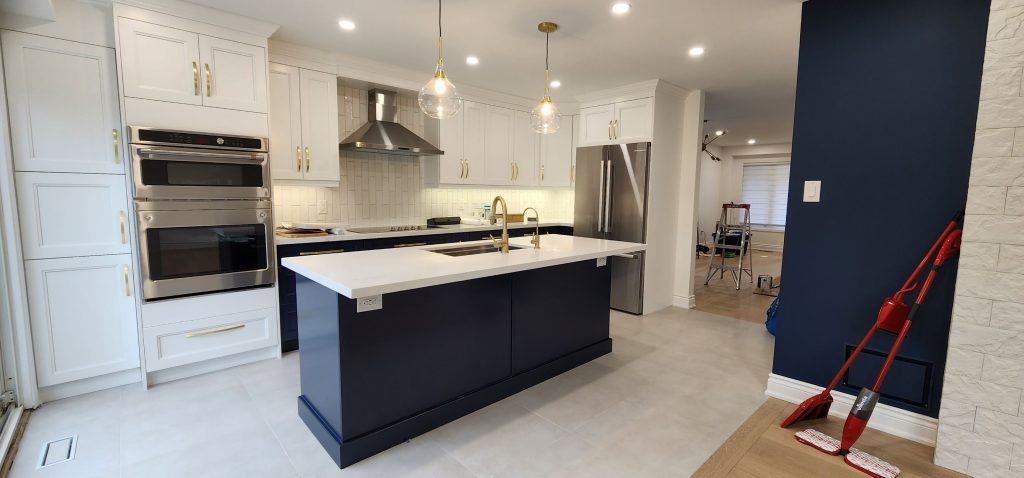 Kitchen Cabinet Painting White And Navy Blue Markham